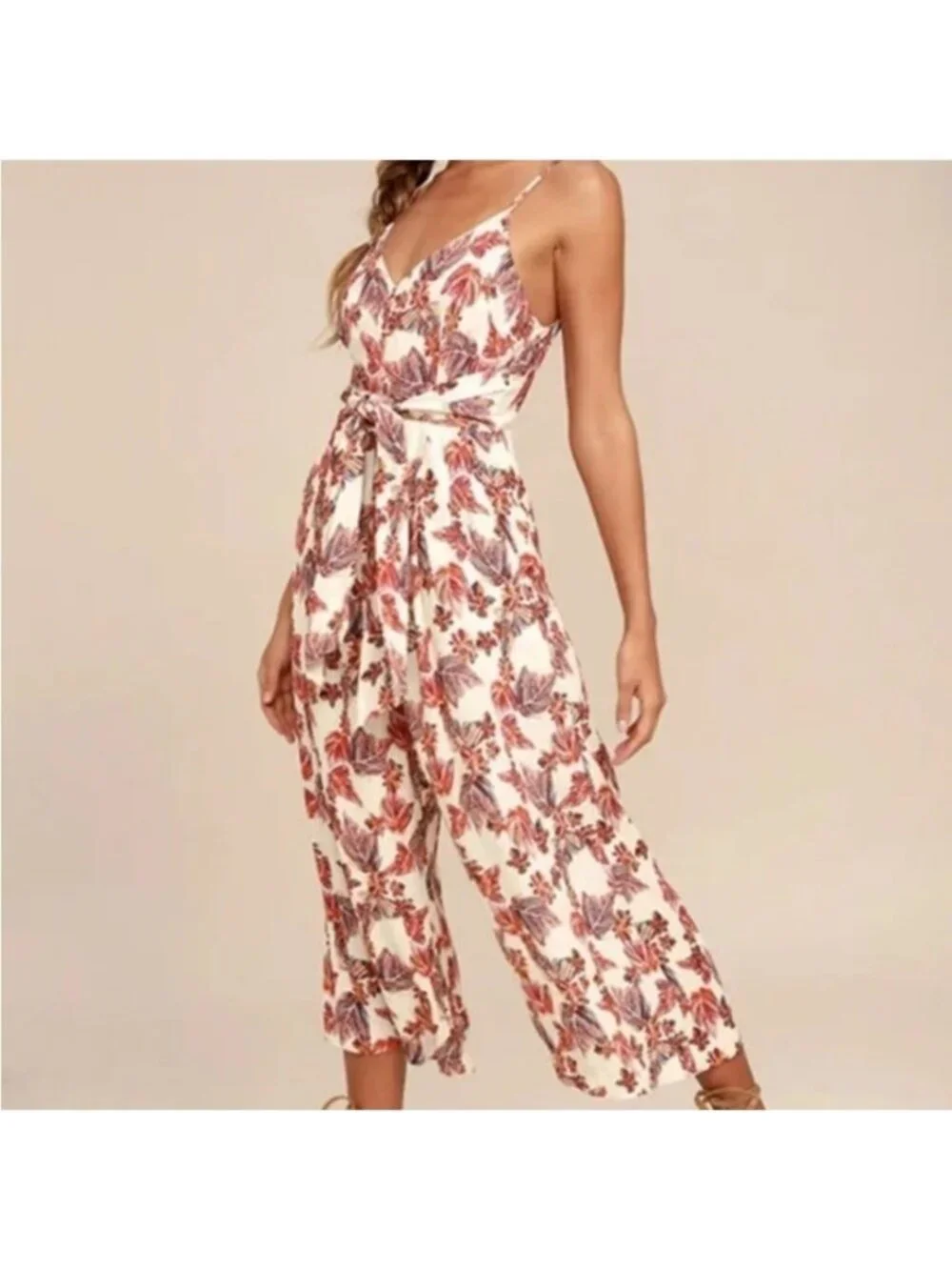 Free People Hot Tropics Floral Cropped Wide Leg Jumpsuit 2